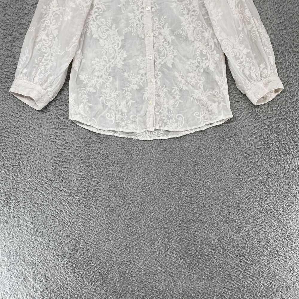 Pilcro Anthropologie Blouse Womens Small White Sheer Embroidered Boho Top - Picture 2 of 13